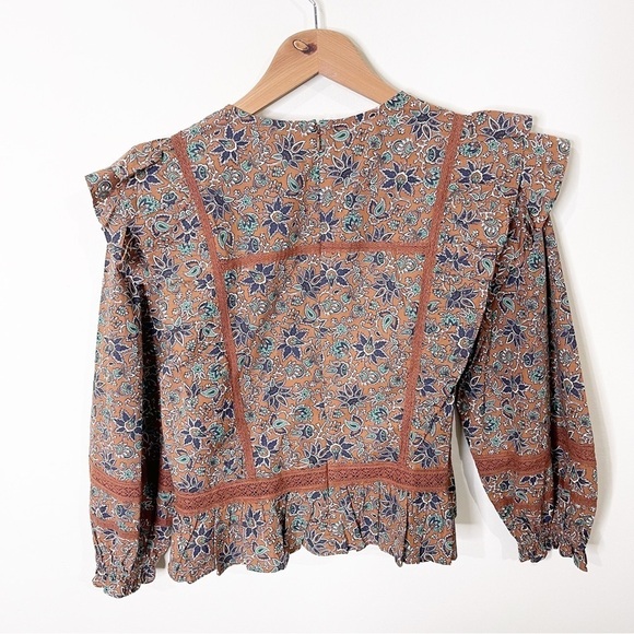 Veronica Beard Ruffle Balloon Sleeves Weslayan Blouse Top in Cinnamon Multi - Picture 9 of 10